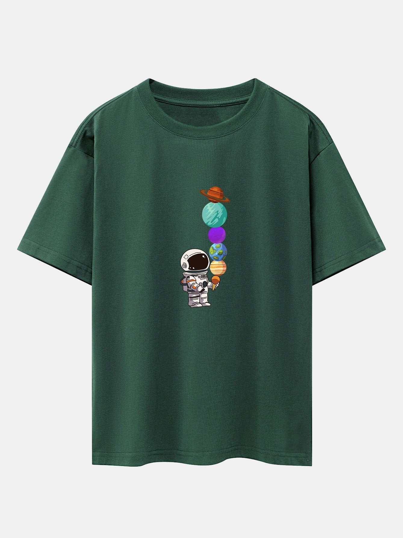 Oversize-T-Shirt mit überschnittener Schulter und Planet-Astronaut-Print