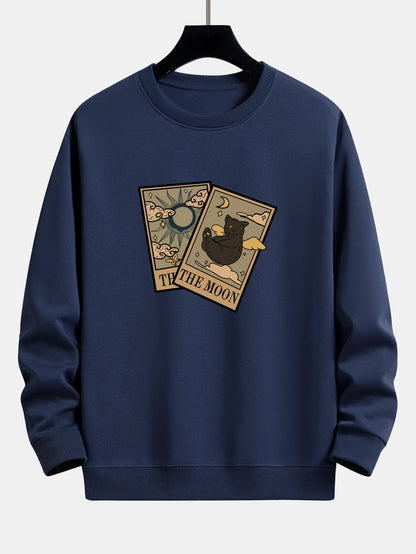 Relaxed Fit Sweatshirt mit Sonne-Mond-Katzen-Print
