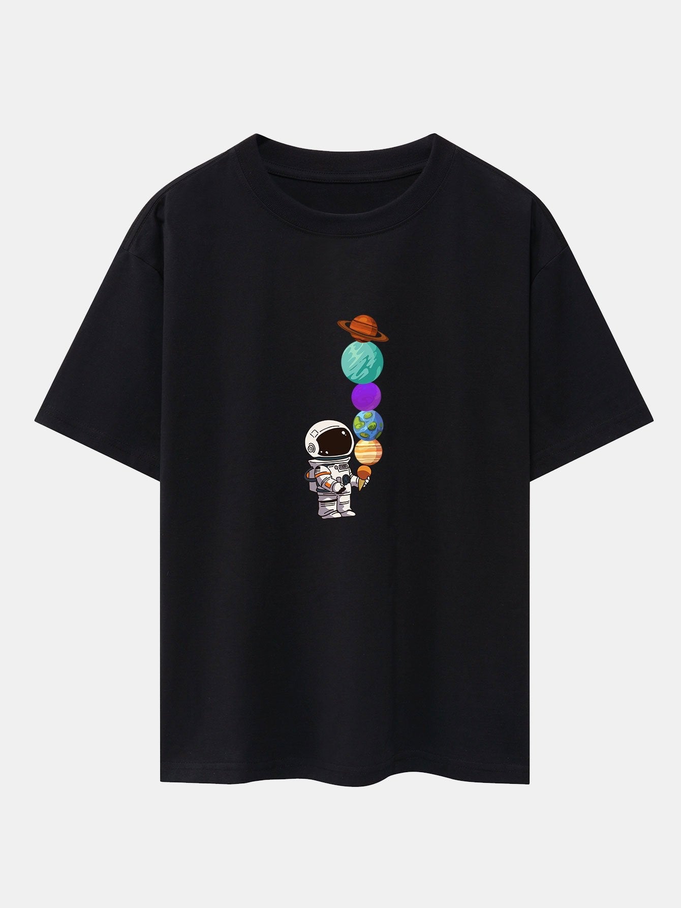 Oversize-T-Shirt mit überschnittener Schulter und Planet-Astronaut-Print