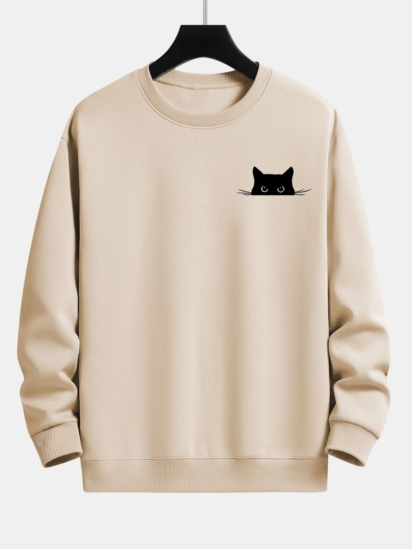 Schwarzes Relaxed Fit Sweatshirt mit Katzen-Print