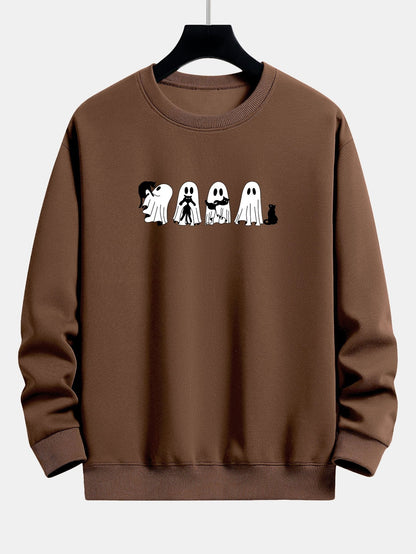 Schwarzes Relaxed Fit Sweatshirt mit Katzengeist-Print