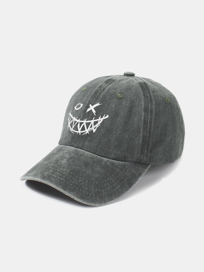 Evil Smiley Face Pattern Classic Retro Washed Distressed Cotton Baseball Cap