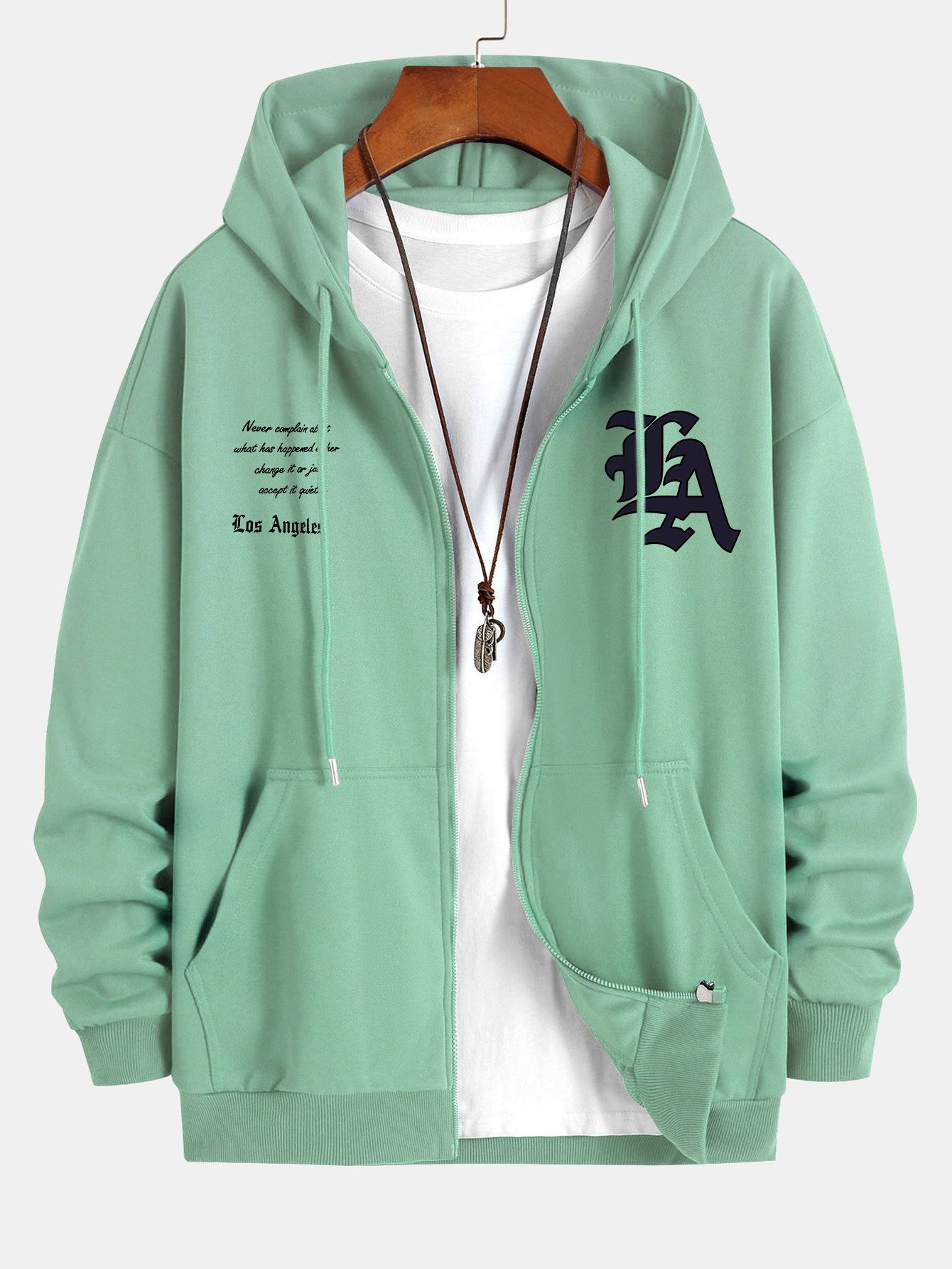 Los Angeles Slogan Print Relax Fit Zip Hoodie