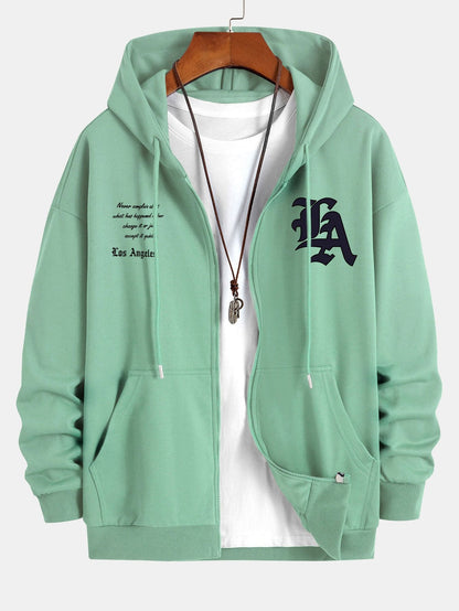 Los Angeles Slogan Print Relax Fit Zip Hoodie