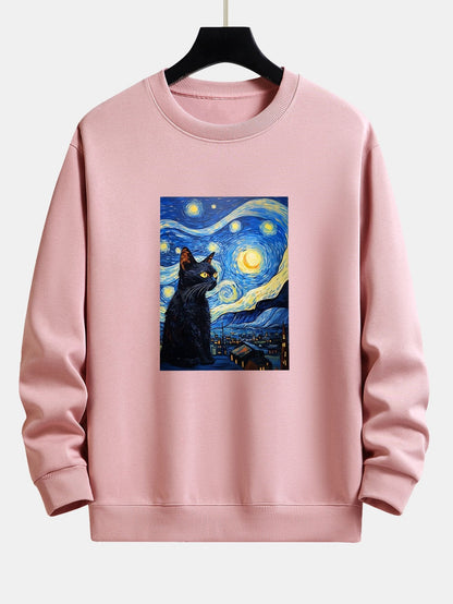 Relaxed Fit Sweatshirt mit Katzen-Print und Sternenhimmel