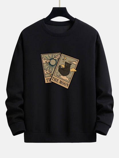 Relaxed Fit Sweatshirt mit Sonne-Mond-Katzen-Print