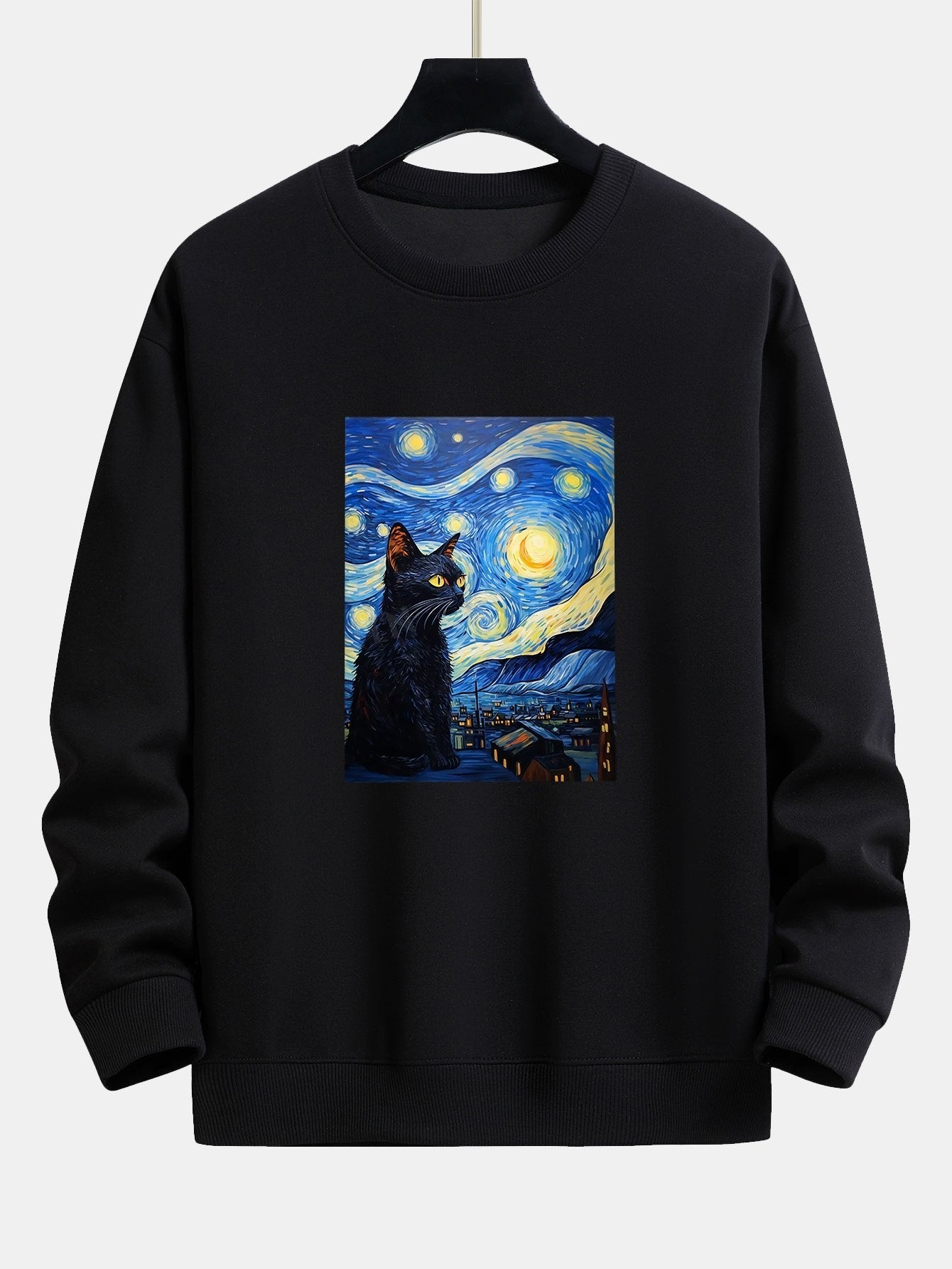 Relaxed Fit Sweatshirt mit Katzen-Print und Sternenhimmel