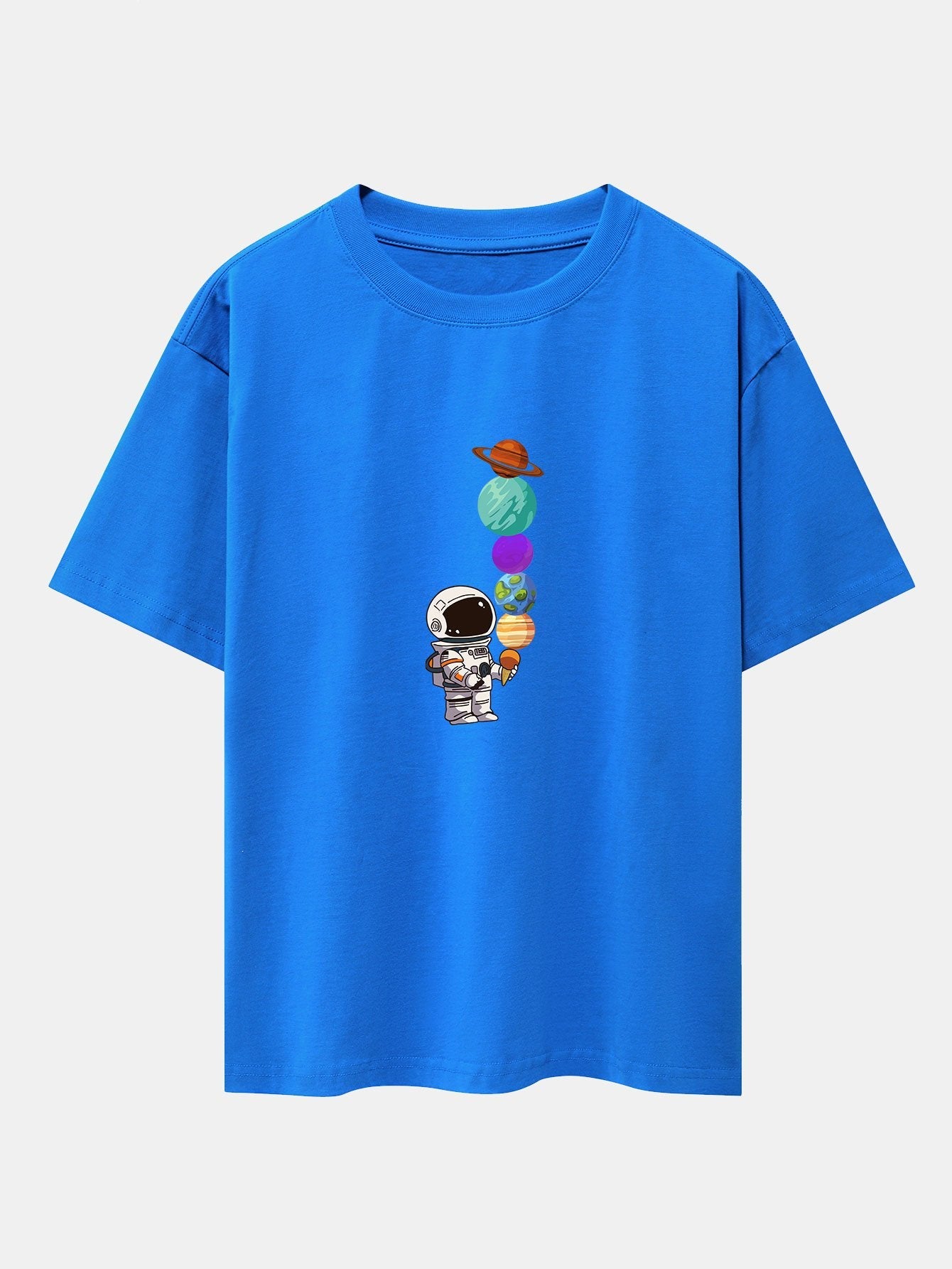Oversize-T-Shirt mit überschnittener Schulter und Planet-Astronaut-Print