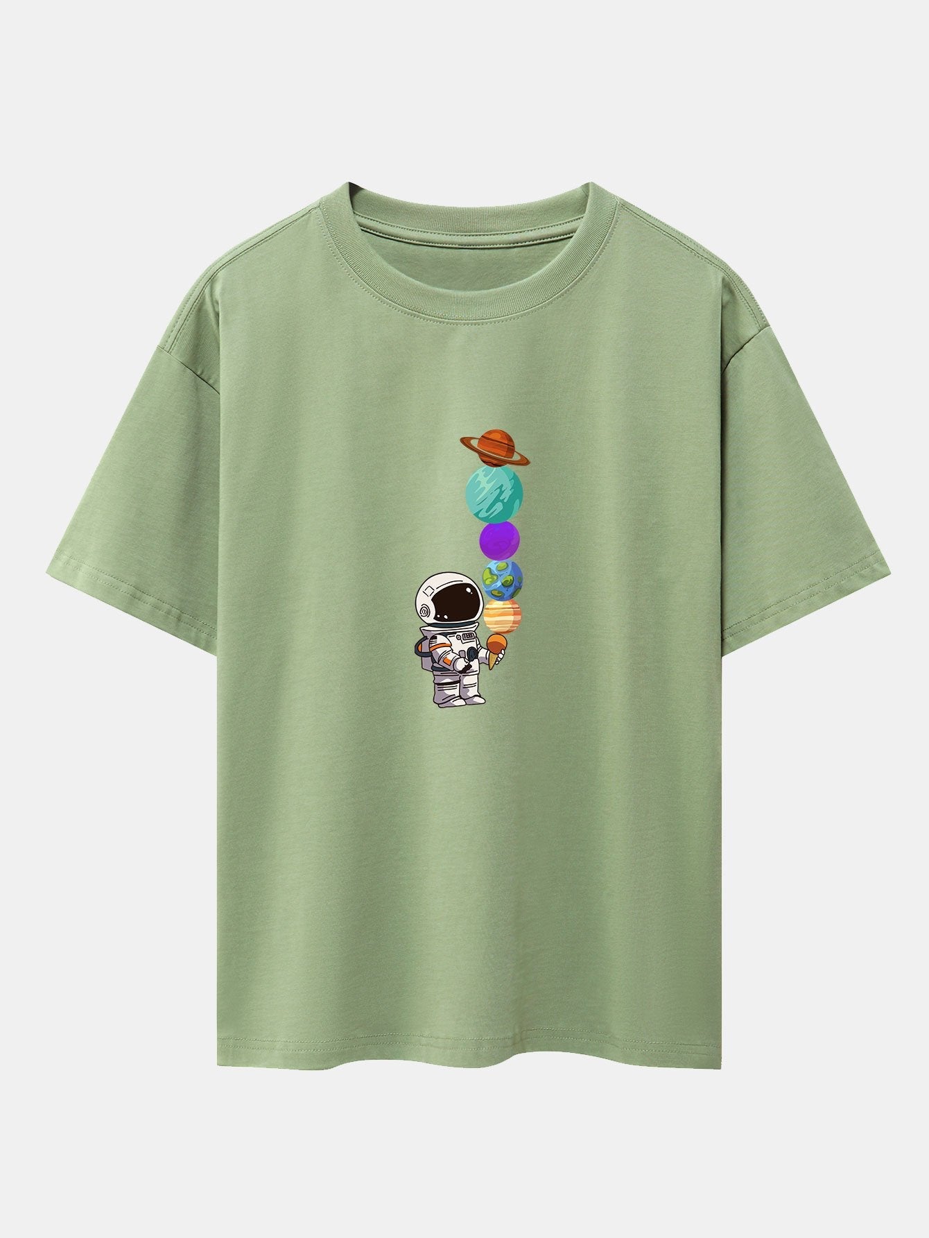 Oversize-T-Shirt mit überschnittener Schulter und Planet-Astronaut-Print