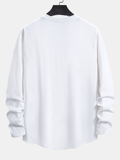 Long Sleeve Spade K Print Cotton Arc Hem T-Shirt