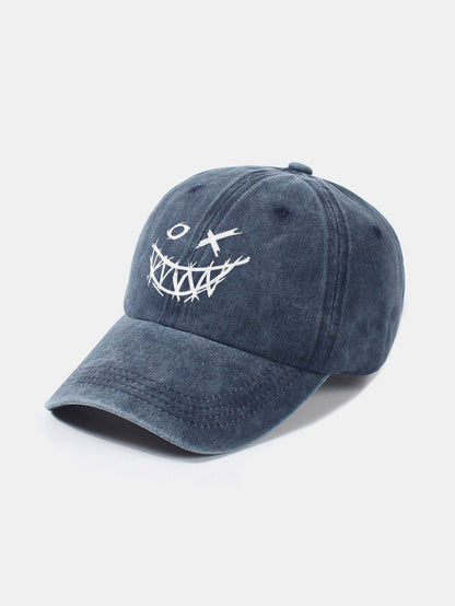 Evil Smiley Face Pattern Classic Retro Washed Distressed Cotton Baseball Cap