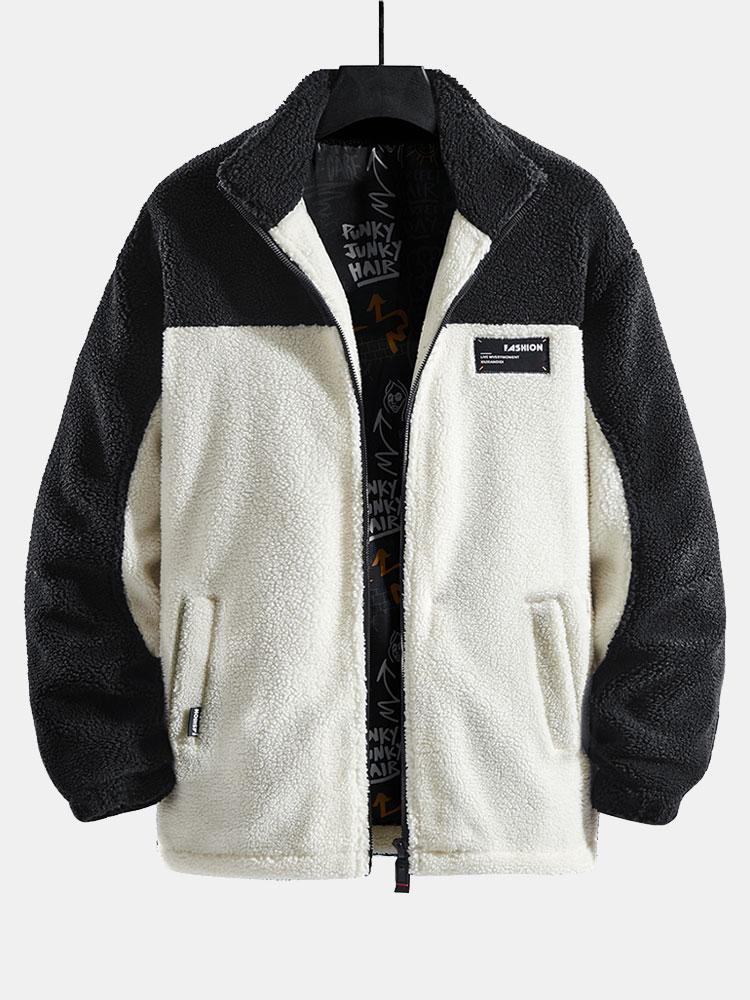 Teddy Fleece Patchwork Zip Up Jacket