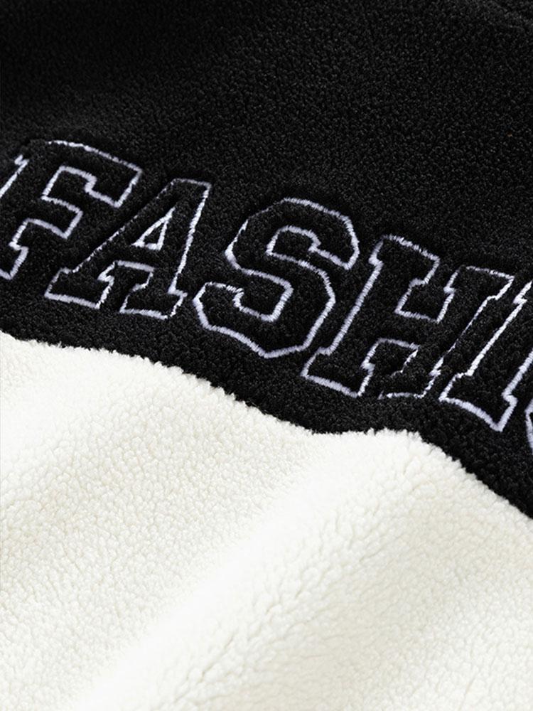 Teddy Fleece Patchwork Zip Up Jacket