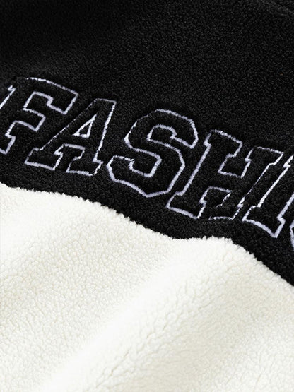 Teddy Fleece Patchwork Zip Up Jacket