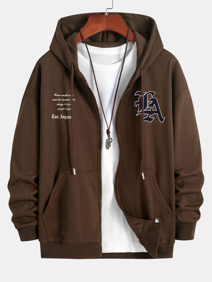 Los Angeles Slogan Print Relax Fit Zip Hoodie