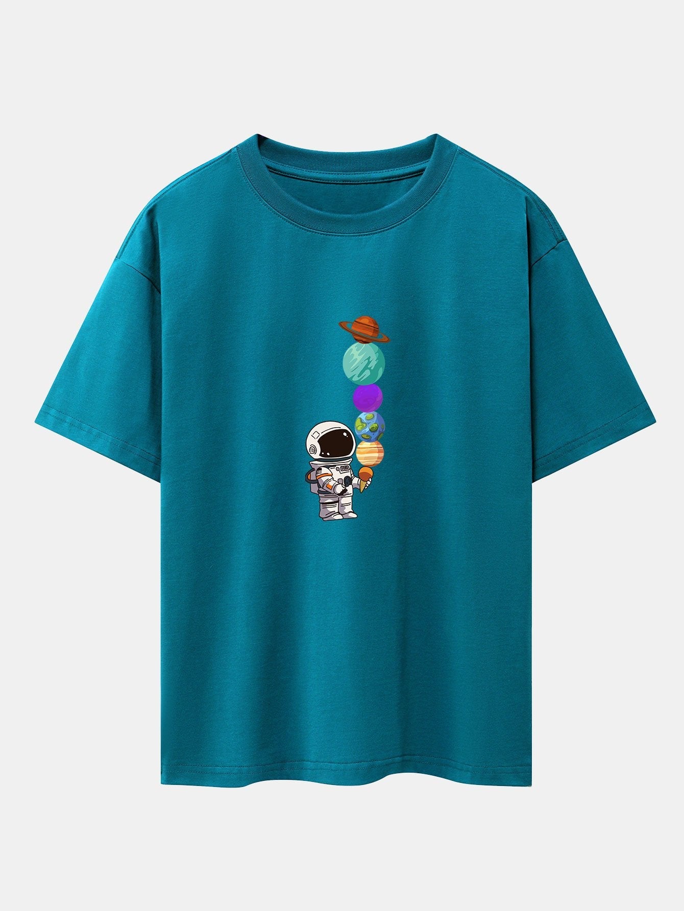 Oversize-T-Shirt mit überschnittener Schulter und Planet-Astronaut-Print