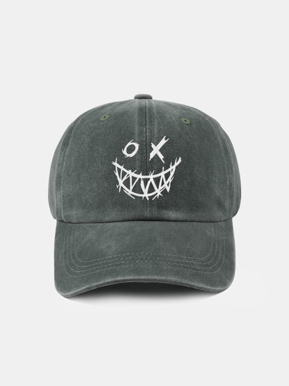 Evil Smiley Face Pattern Classic Retro Washed Distressed Cotton Baseball Cap