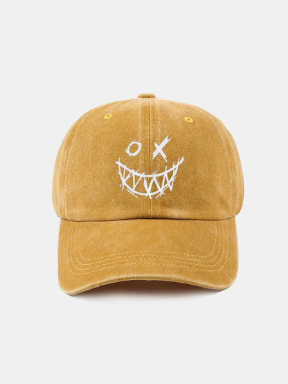 Evil Smiley Face Pattern Classic Retro Washed Distressed Cotton Baseball Cap