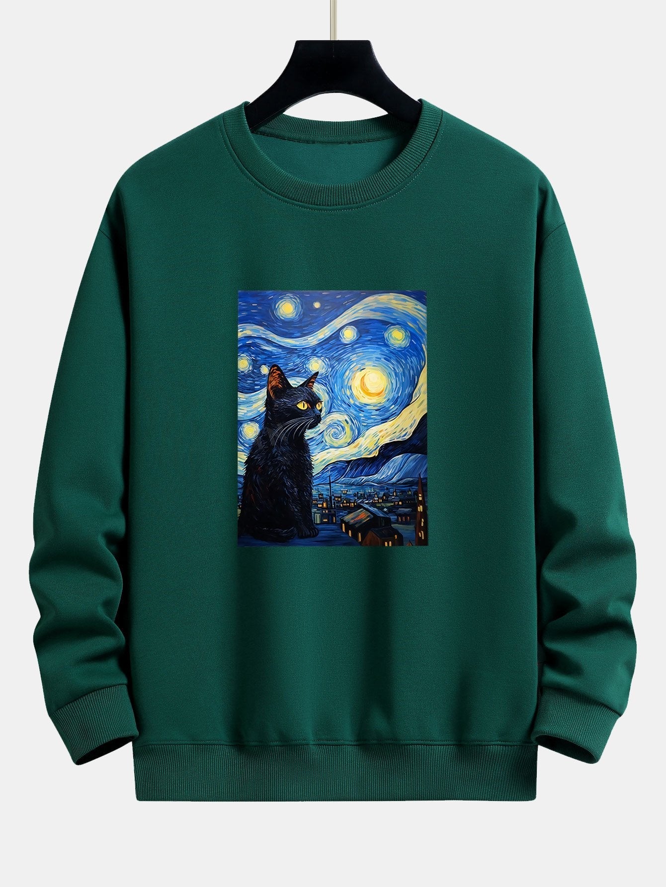 Relaxed Fit Sweatshirt mit Katzen-Print und Sternenhimmel