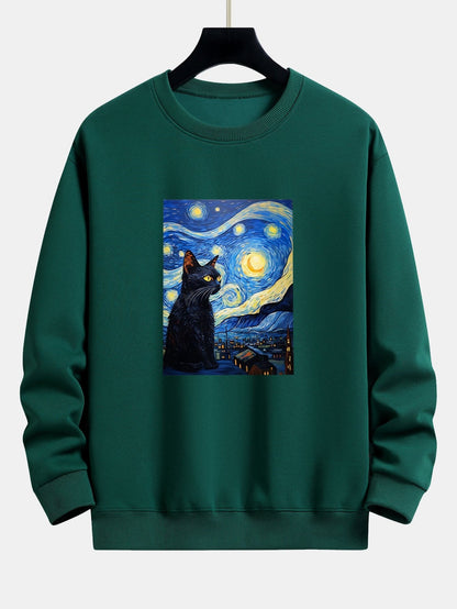 Relaxed Fit Sweatshirt mit Katzen-Print und Sternenhimmel