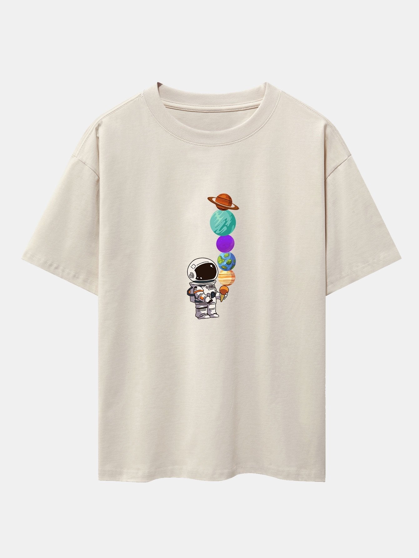 Oversize-T-Shirt mit überschnittener Schulter und Planet-Astronaut-Print