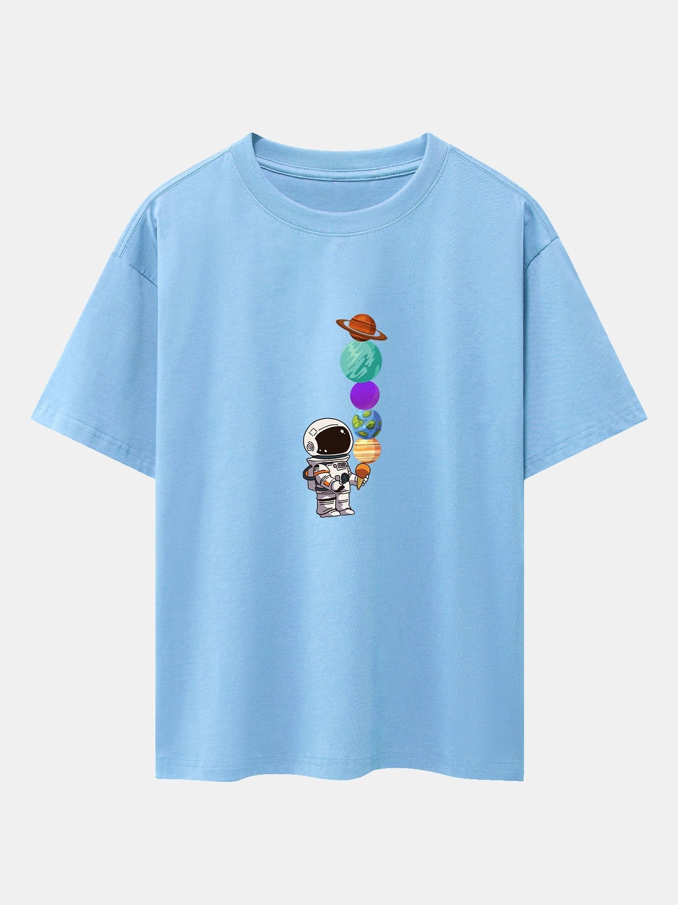 Oversize-T-Shirt mit überschnittener Schulter und Planet-Astronaut-Print