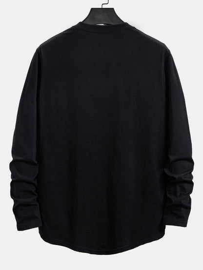 Long Sleeve Spade K Print Cotton Arc Hem T-Shirt