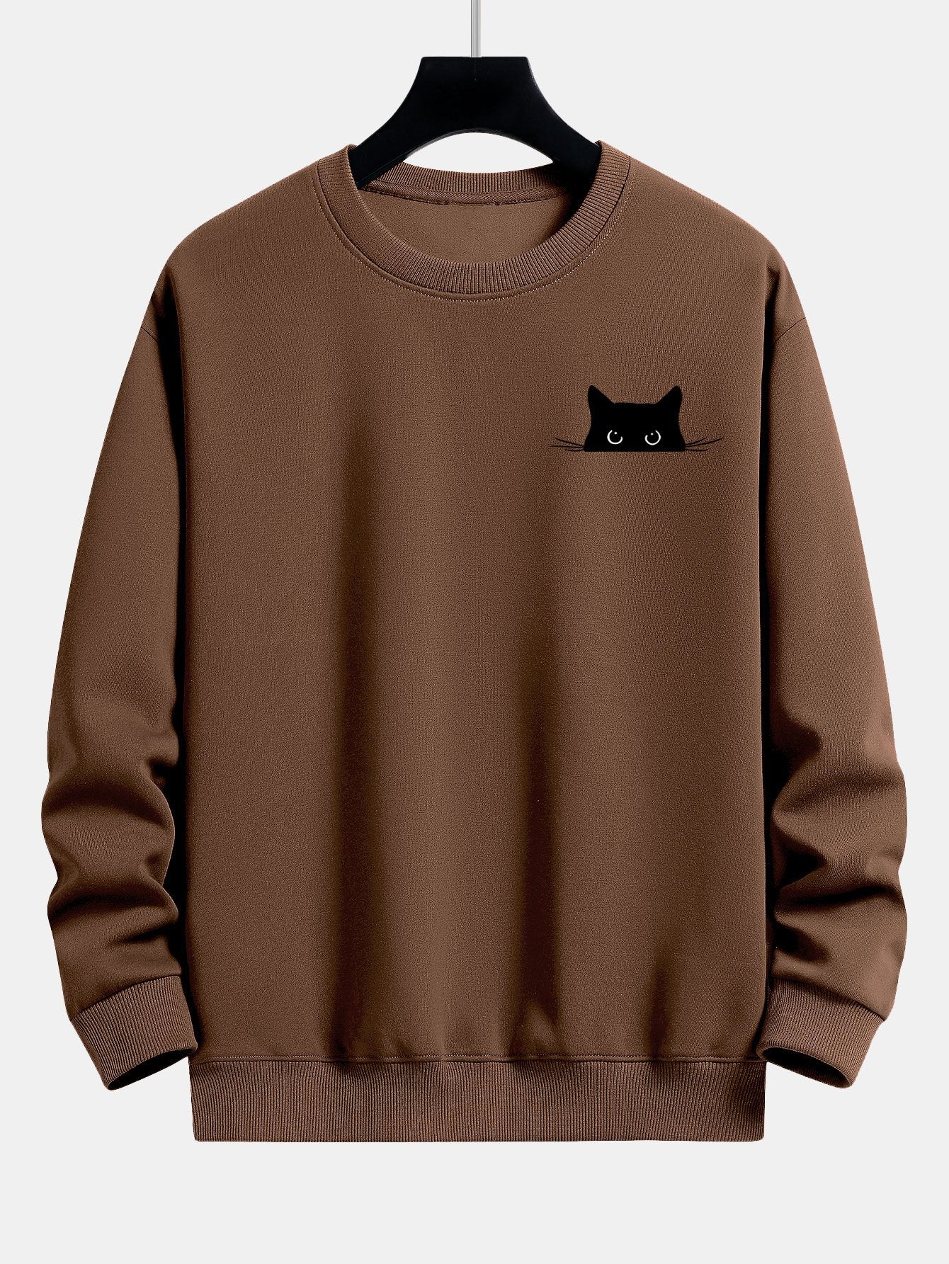Schwarzes Relaxed Fit Sweatshirt mit Katzen-Print