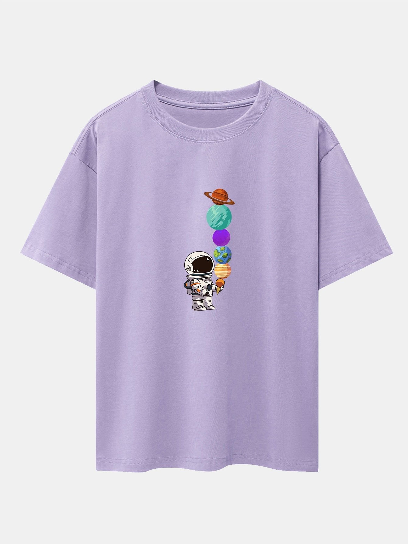 Oversize-T-Shirt mit überschnittener Schulter und Planet-Astronaut-Print