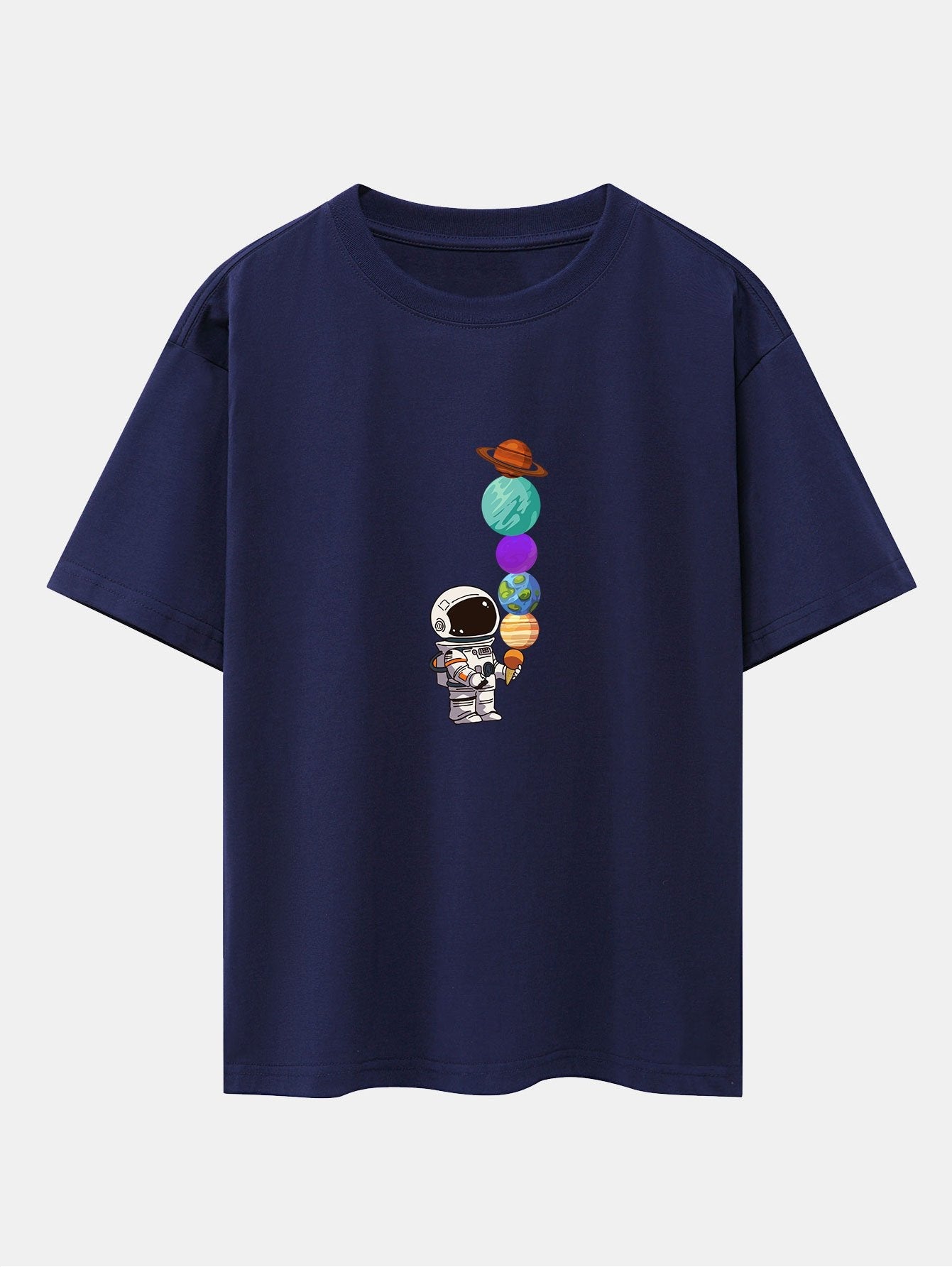 Oversize-T-Shirt mit überschnittener Schulter und Planet-Astronaut-Print