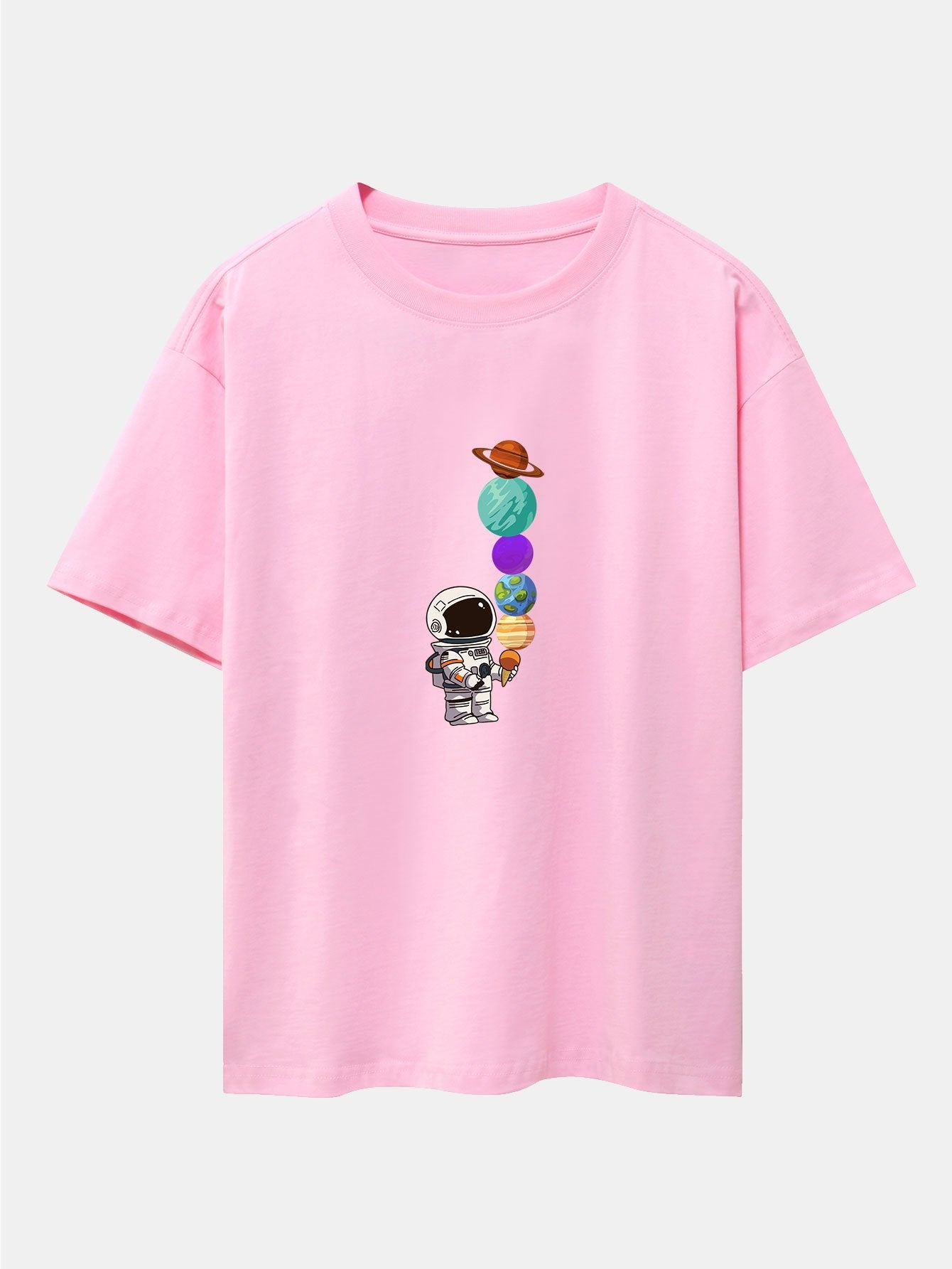 Oversize-T-Shirt mit überschnittener Schulter und Planet-Astronaut-Print