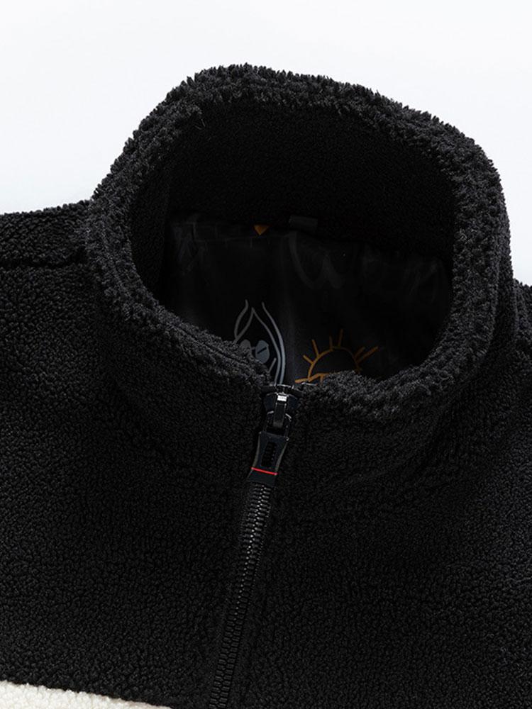 Teddy Fleece Patchwork Zip Up Jacket