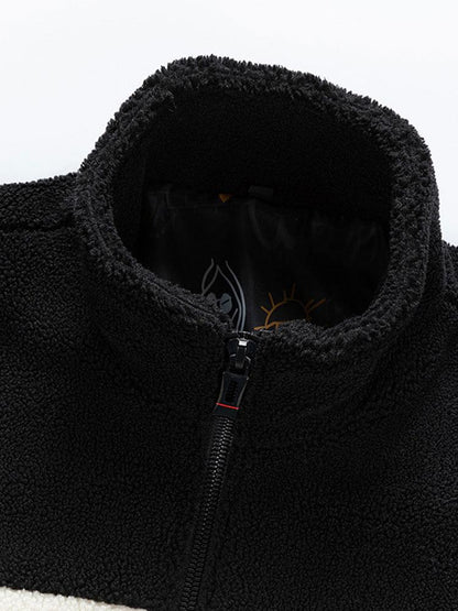 Teddy Fleece Patchwork Zip Up Jacket
