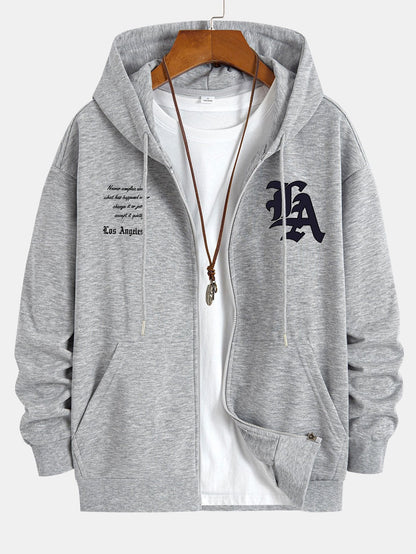Los Angeles Slogan Print Relax Fit Zip Hoodie