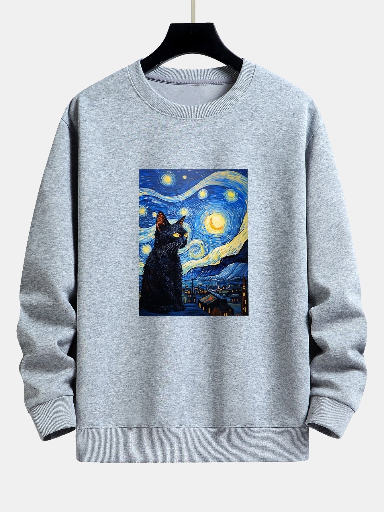 Relaxed Fit Sweatshirt mit Katzen-Print und Sternenhimmel