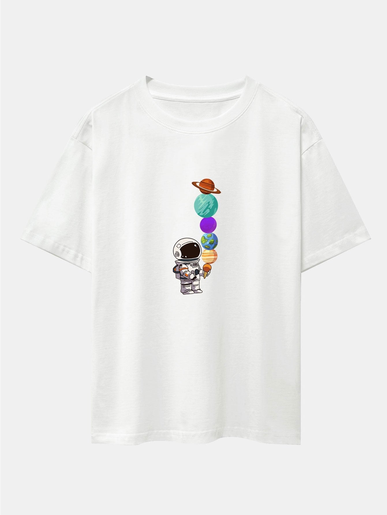 Oversize-T-Shirt mit überschnittener Schulter und Planet-Astronaut-Print