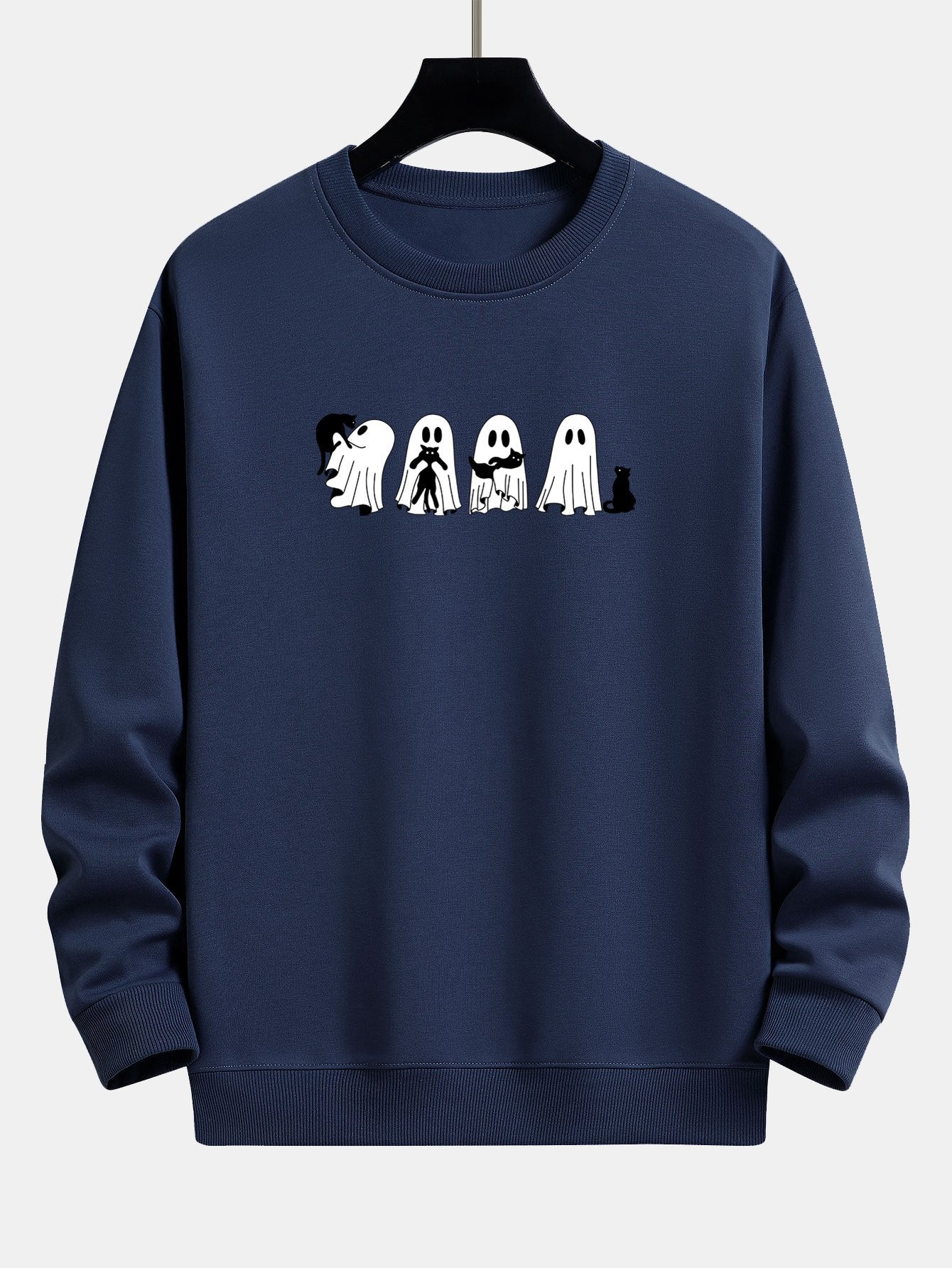 Schwarzes Relaxed Fit Sweatshirt mit Katzengeist-Print