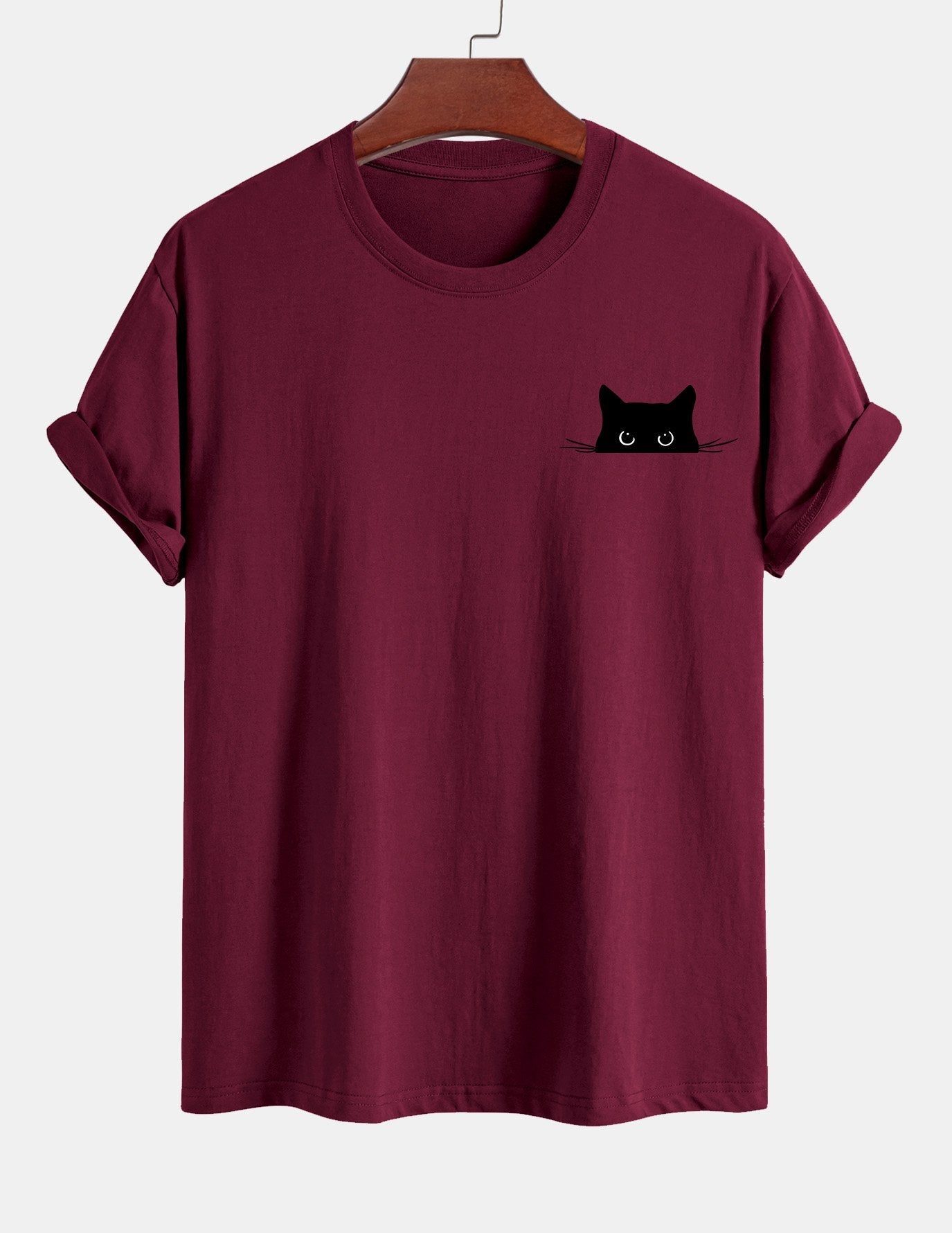 Schwarzes Baumwoll-T-Shirt mit Katzen-Print in normaler Passform