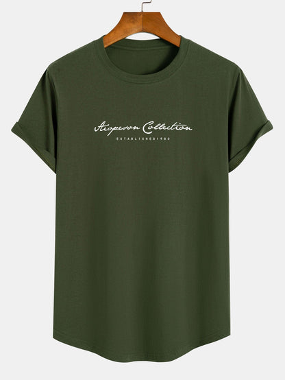 T-Shirt aus Baumwolle mit Bogensaum und Slogan-Print