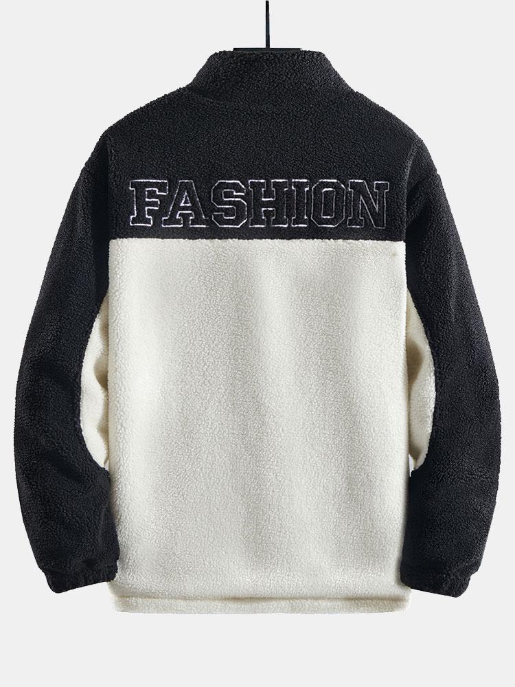 Teddy Fleece Patchwork Zip Up Jacket