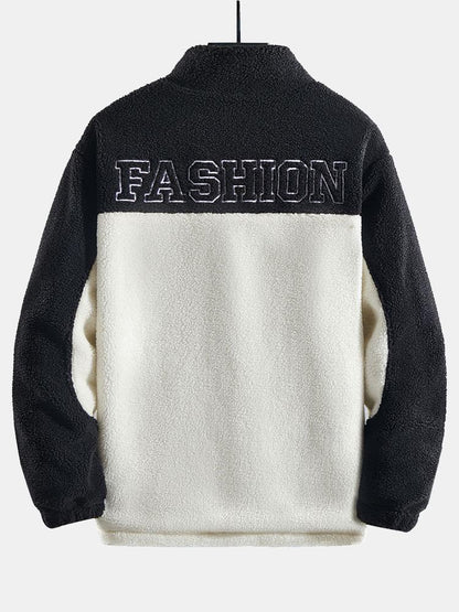Teddy Fleece Patchwork Zip Up Jacket