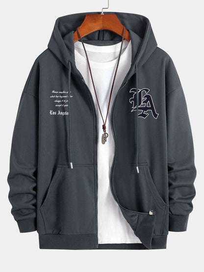 Los Angeles Slogan Print Relax Fit Zip Hoodie
