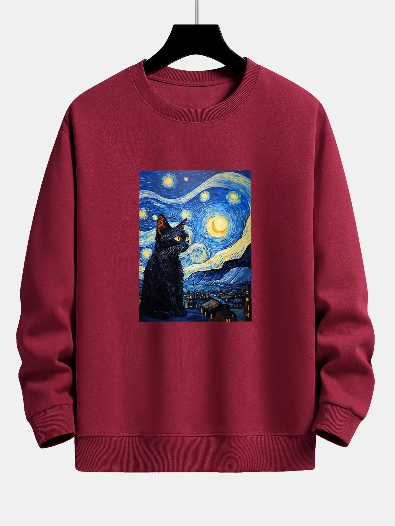 Relaxed Fit Sweatshirt mit Katzen-Print und Sternenhimmel