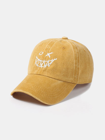 Evil Smiley Face Pattern Classic Retro Washed Distressed Cotton Baseball Cap