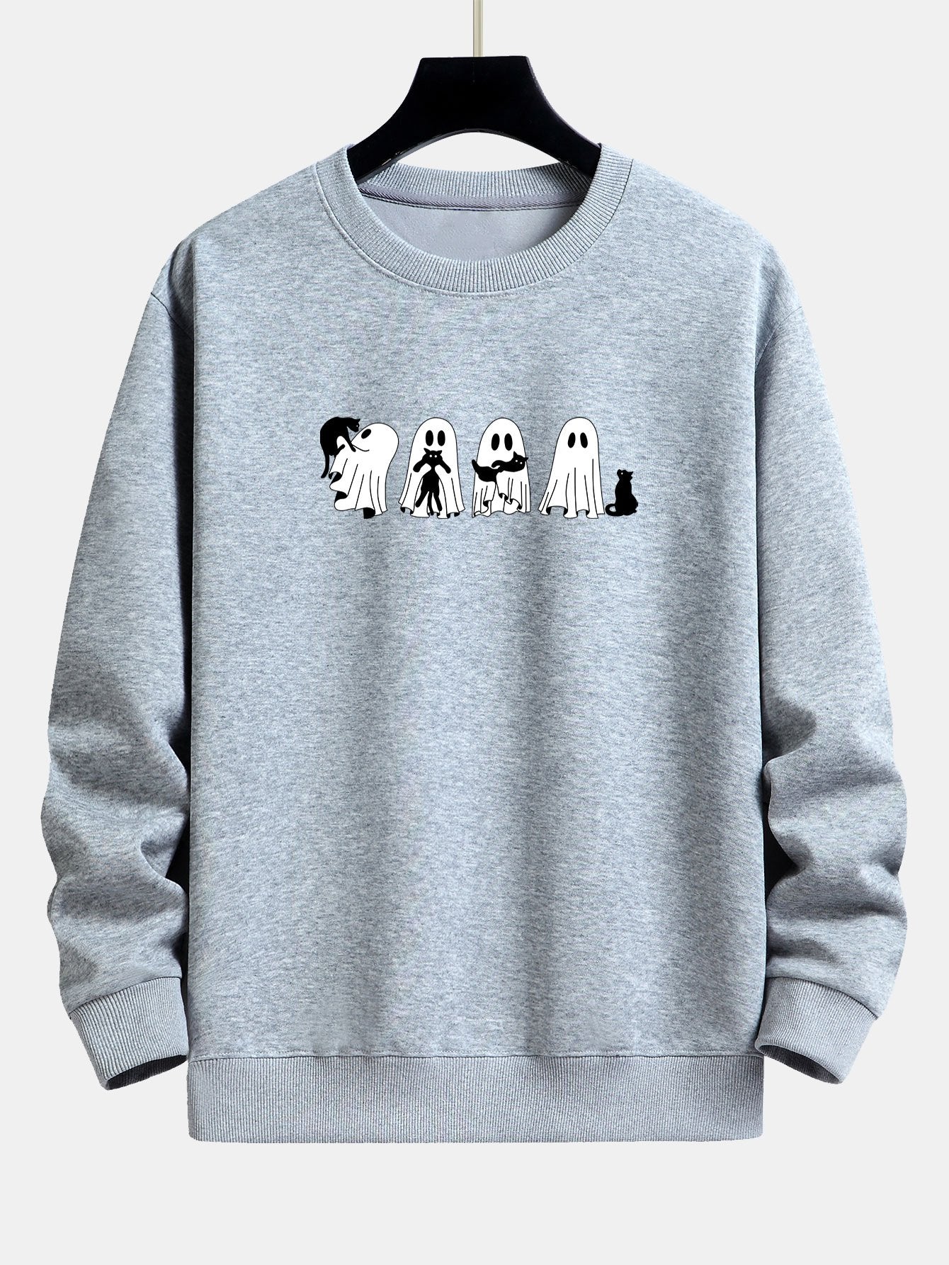 Schwarzes Relaxed Fit Sweatshirt mit Katzengeist-Print