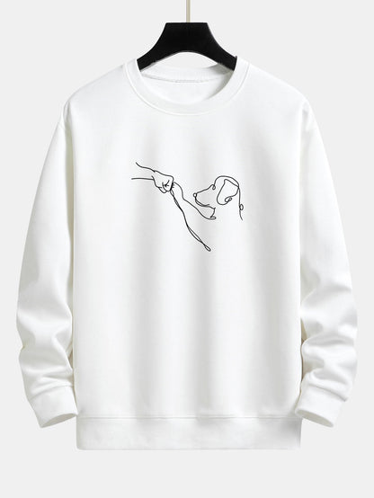 Dog Line Drawing Print Relax Fit Sweatshirt