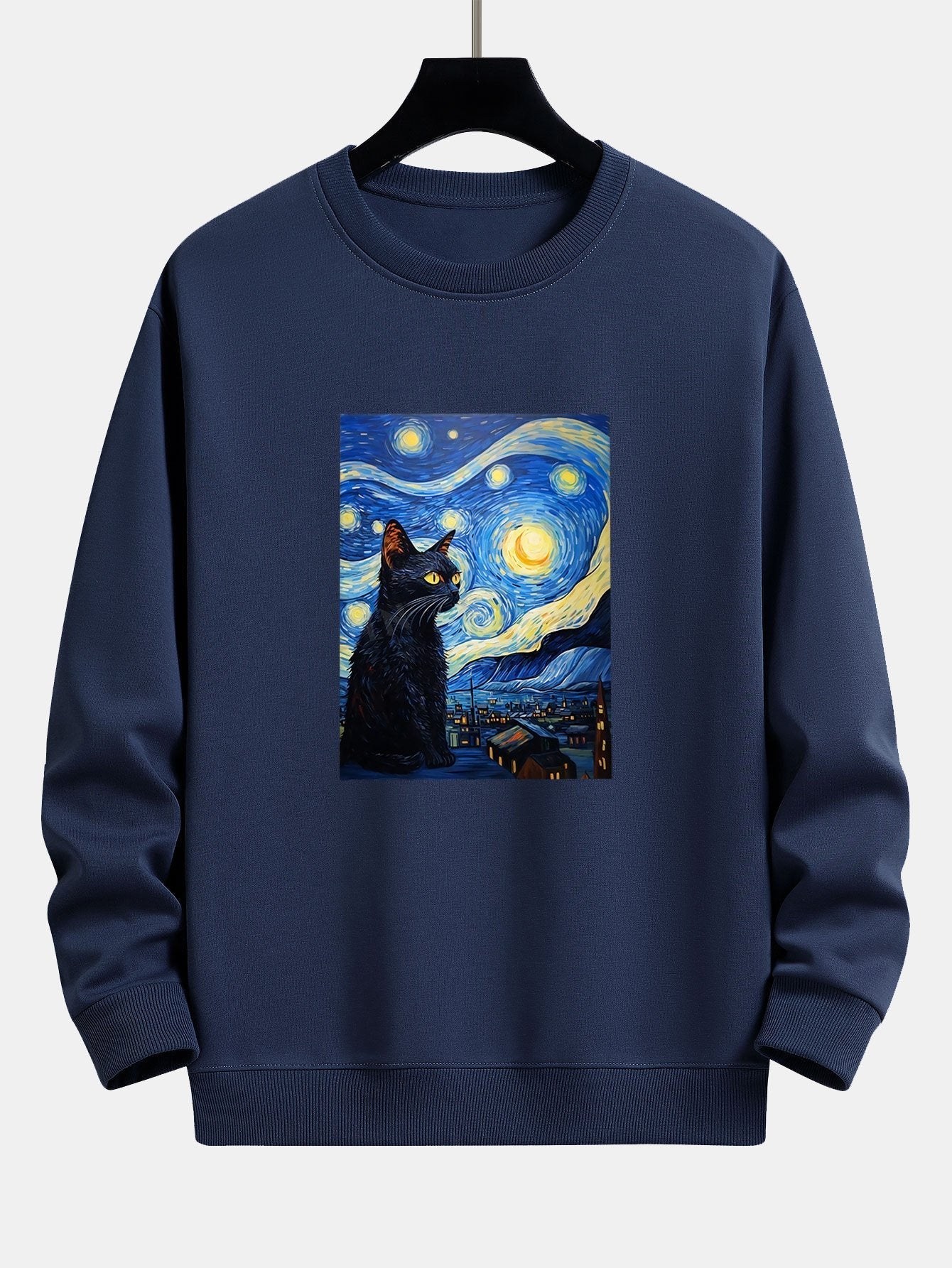 Relaxed Fit Sweatshirt mit Katzen-Print und Sternenhimmel