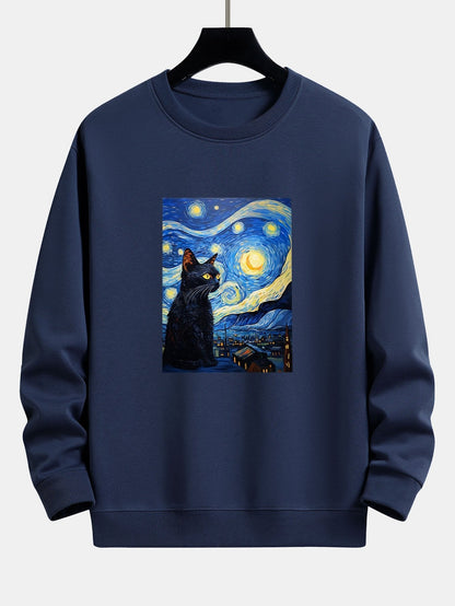 Relaxed Fit Sweatshirt mit Katzen-Print und Sternenhimmel