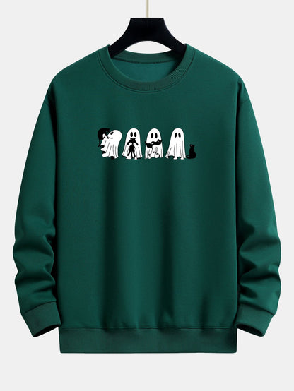 Schwarzes Relaxed Fit Sweatshirt mit Katzengeist-Print