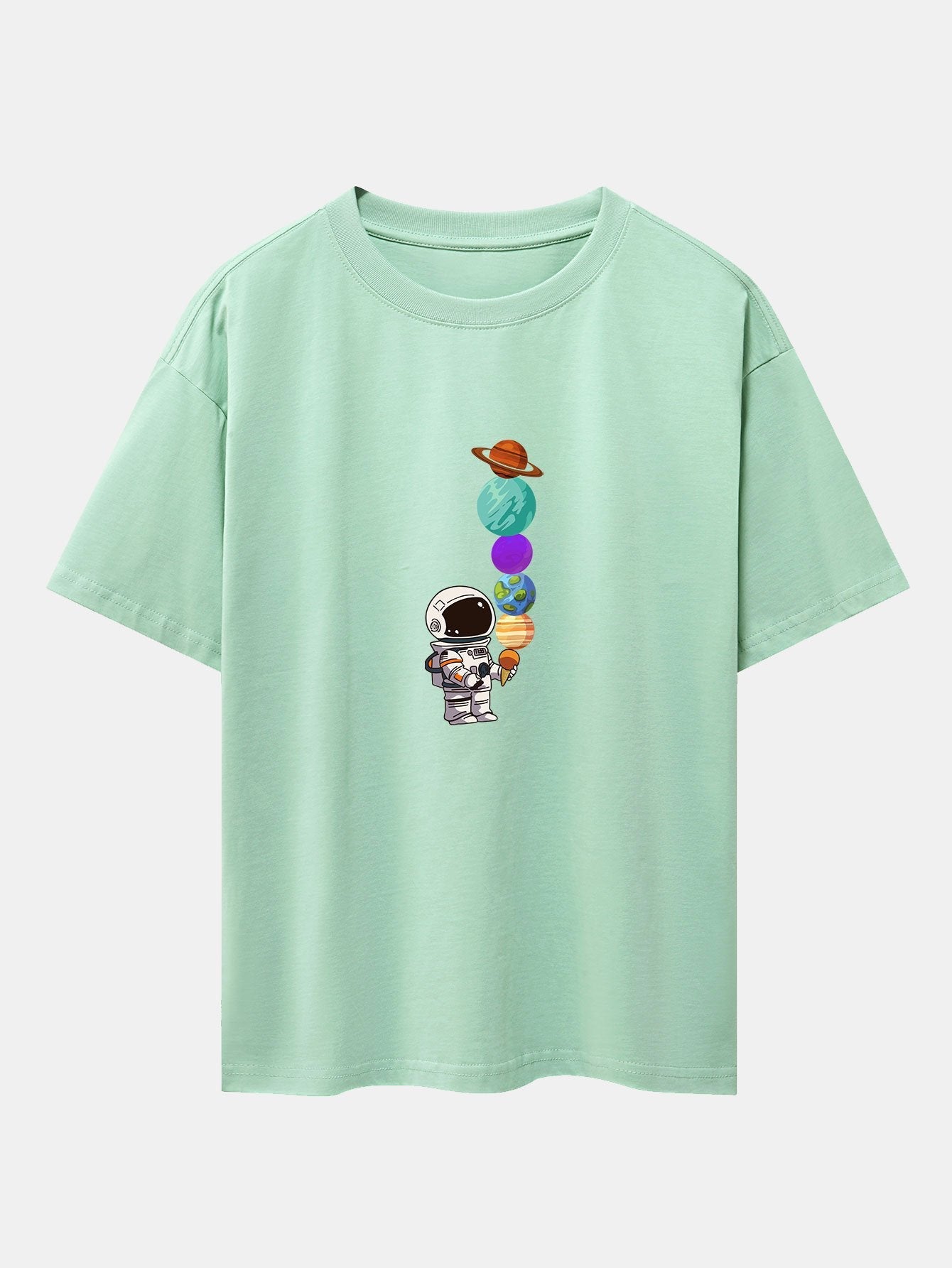 Oversize-T-Shirt mit überschnittener Schulter und Planet-Astronaut-Print